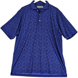 Donald Ross Men's Polo Large Blue Floral Performance Golf Stretch Shirt